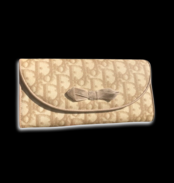 Vintage Christian Dior By John Galliano Beige Oblique Jacquard Monogram Logo Leather Wallet