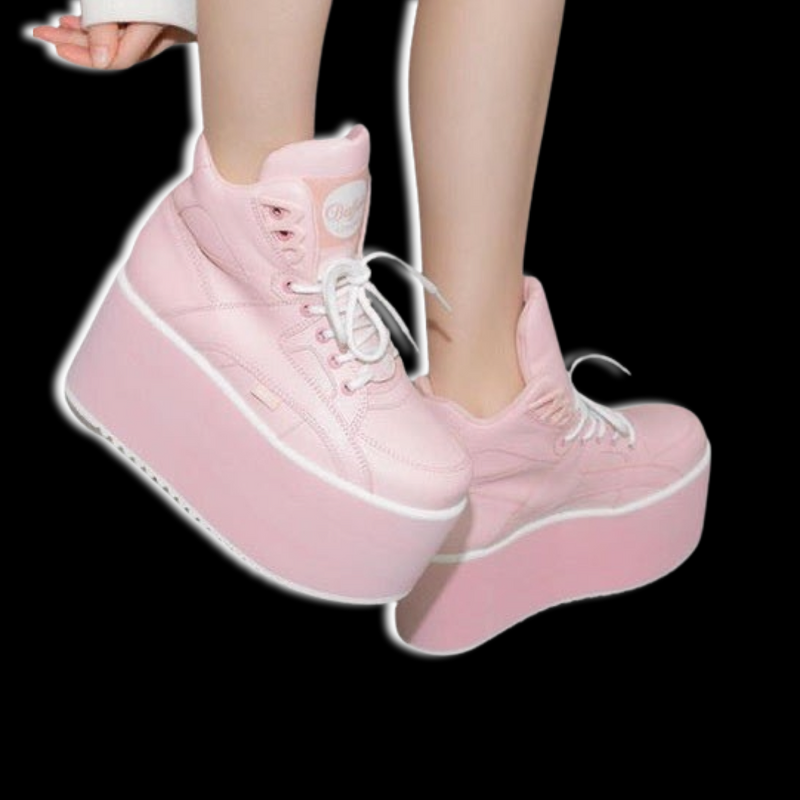 Buffalo London Towers High Pink Leather Platform Sneakers