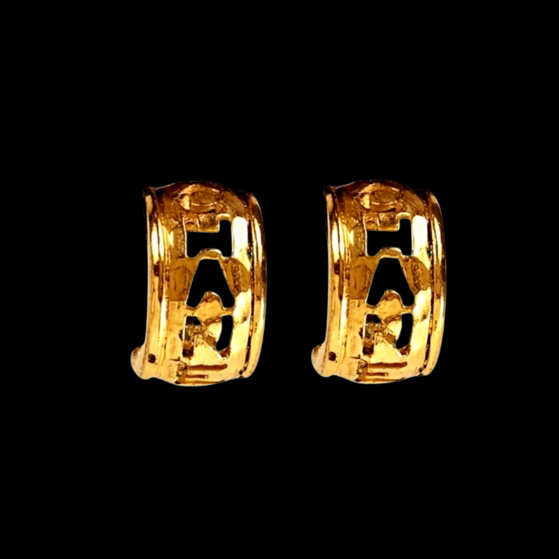 Vintage Chanel Gold Cut Out Logo Clip On Earrings