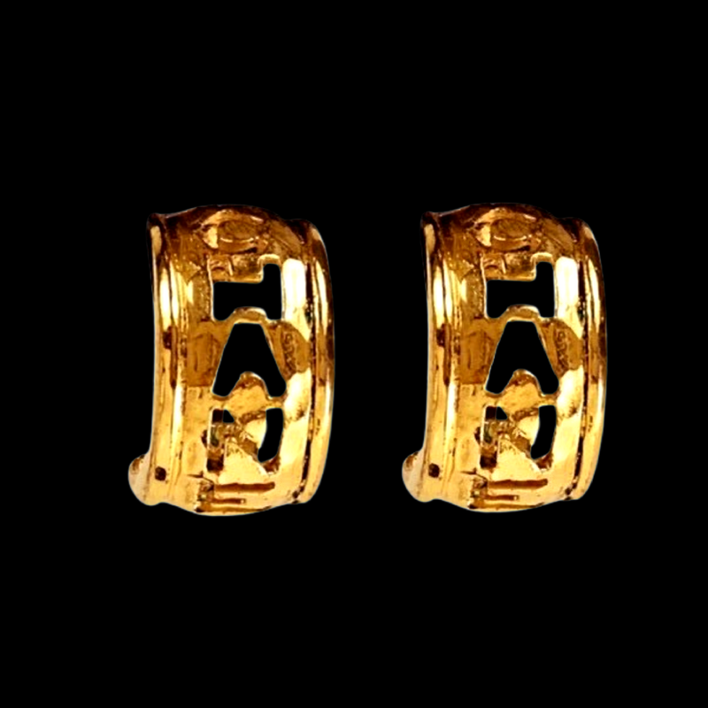 Vintage Chanel Gold Cut Out Logo Clip On Earrings