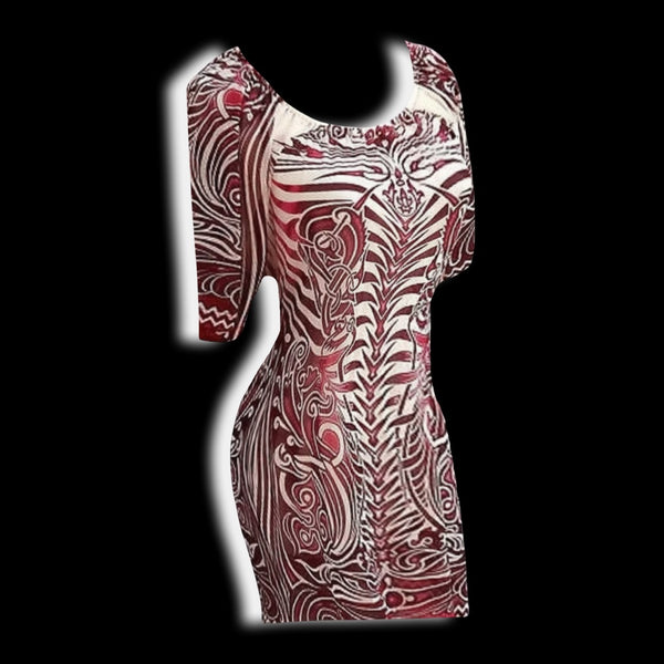 Vintage Jean Paul Gaultier Tribal Tattoo Sheer Mesh Red And Pink Tule Mini Dress