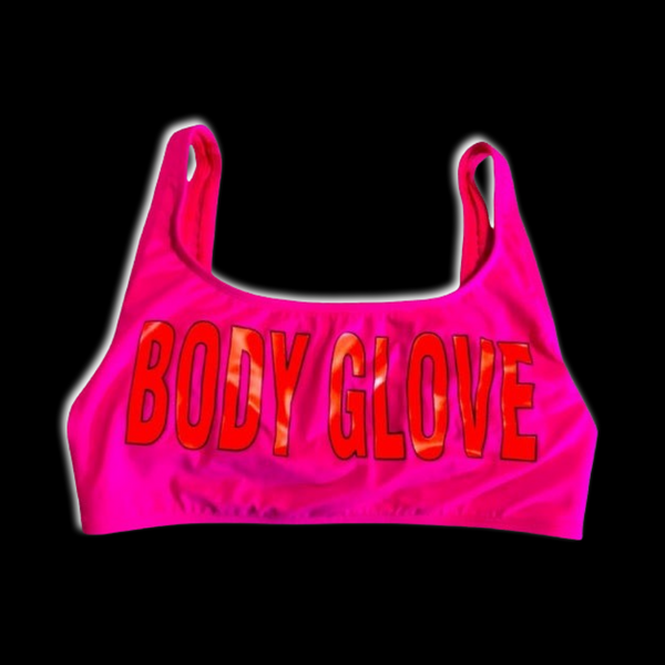 Vintage Body Glove Neon Pink Orange Cropped Bikini Top