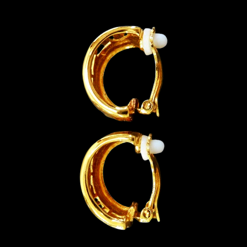 Vintage Chanel Gold Cut Out Logo Clip On Earrings