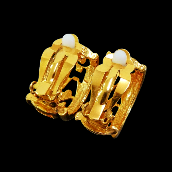 Vintage Chanel Gold Cut Out Logo Clip On Earrings