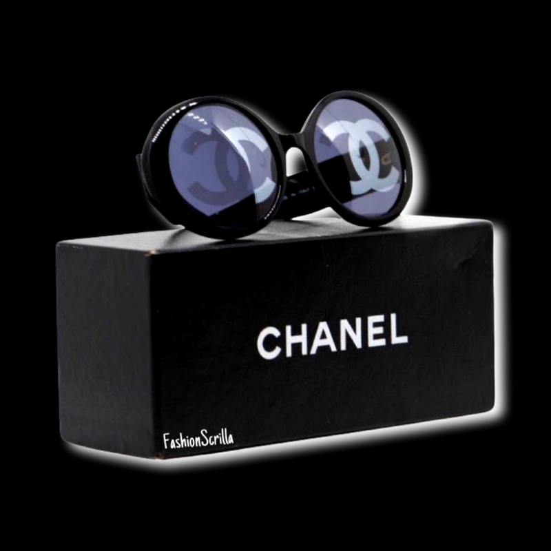 Vintage Chanel 1993 Runway Hologram Metallic Chrome CC Logo Round Lens Sunglasses