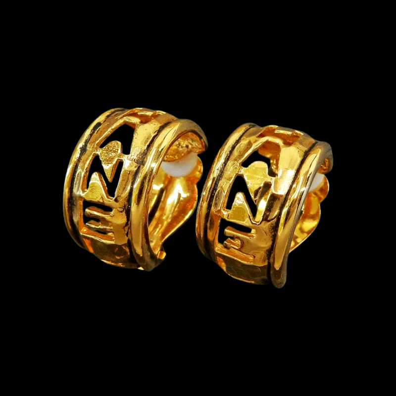 Vintage Chanel Gold Cut Out Logo Clip On Earrings