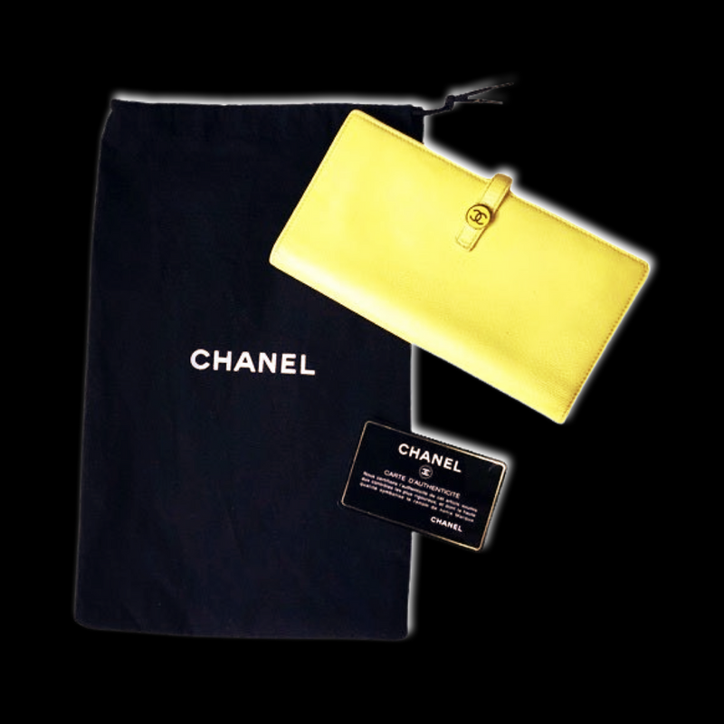 Vintage Chanel Y2K Yellow Caviar Leather Long Wallet