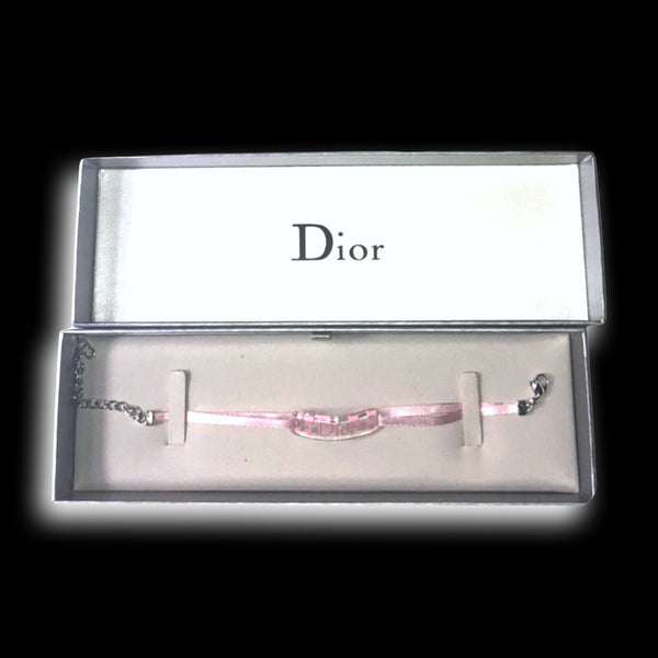 Vintage Dior Pink Girly 2000's Monogram Logo ID Heart Lucite Silk  Bracelet