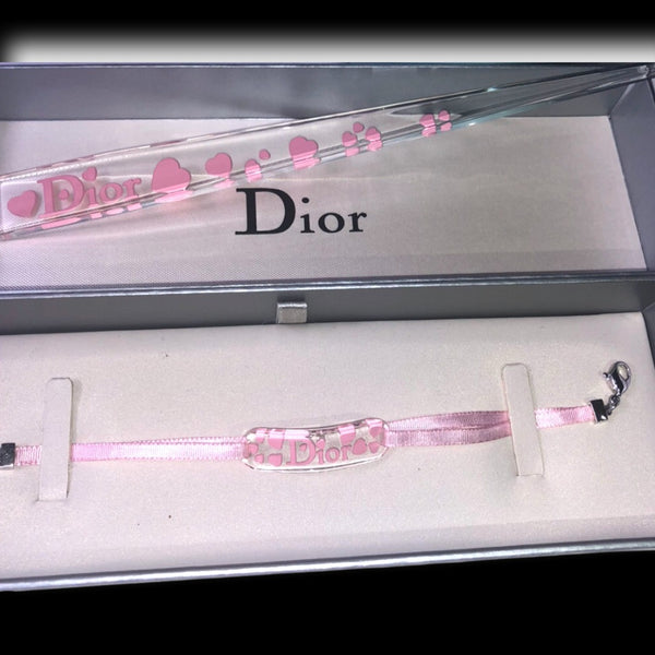 Vintage Christian Dior By John Galliano Girly Lucite Pink Logo Heart Pic A Cheveux Hair Stick