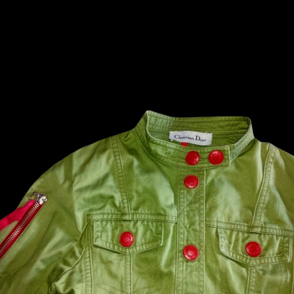 Vintage Christian Dior John Galliano Y2K Green Denim Rasta Jacket