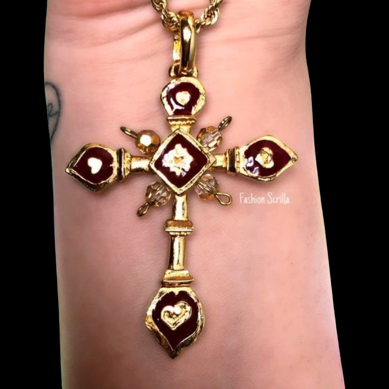 Vintage Christian Lacroix Gold XL Crucifix Pendant and Necklace