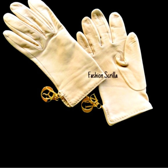 Vintage Dior Lady Dior Gold Charm Lamb Skin Leather Gloves