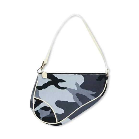 Vintage Dior By John Galliano 2000's Blue Black White Camouflage Mini Saddle Bag