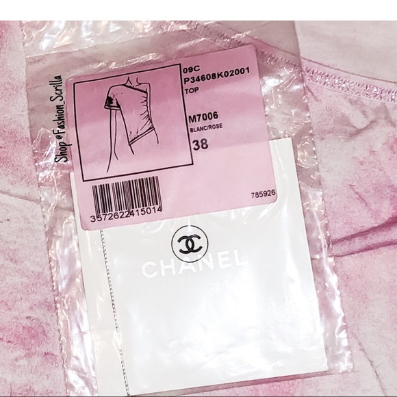 CHANEL Pink And White Tie Dye Runway Cruise Collection Monogram Logo Shirt