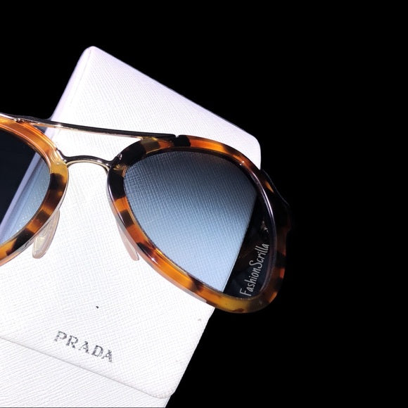 Prada Havana Tortoise Gradient Blue Lens Sunglasses