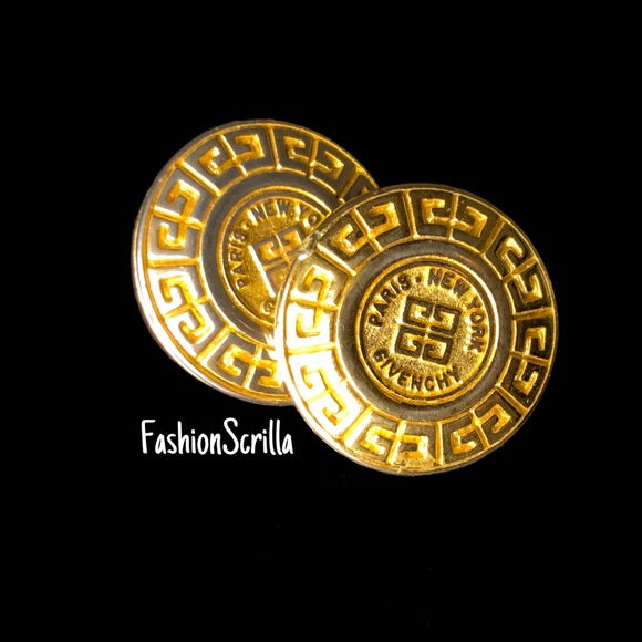 Vintage Givenchy Gold Round Logo Earrings