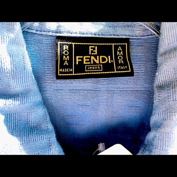 Vintage Fendi Zucca Monogram FF Logo Blue Denim Zip Up Mini Dress