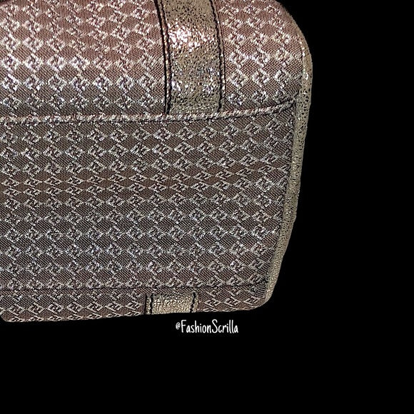 FENDI Vintage Zucca 'FF' Logo Metallic Silver & Beige Zuchinno Monogram Mini Bauletto Bag