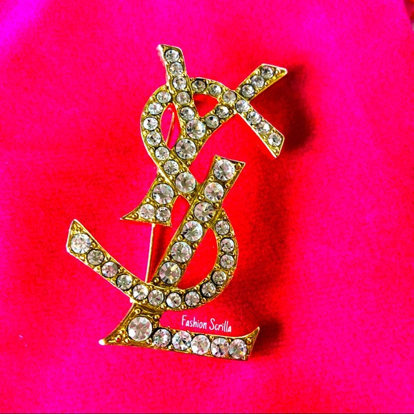 Vintage Yves Saint Laurent Gold Opyum Diamanté Crystal Brooch