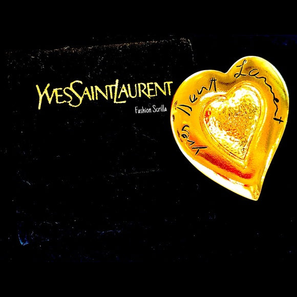 Vintage Yves Saint Laurent Gold Heart Logo Collectible Brooch Pin