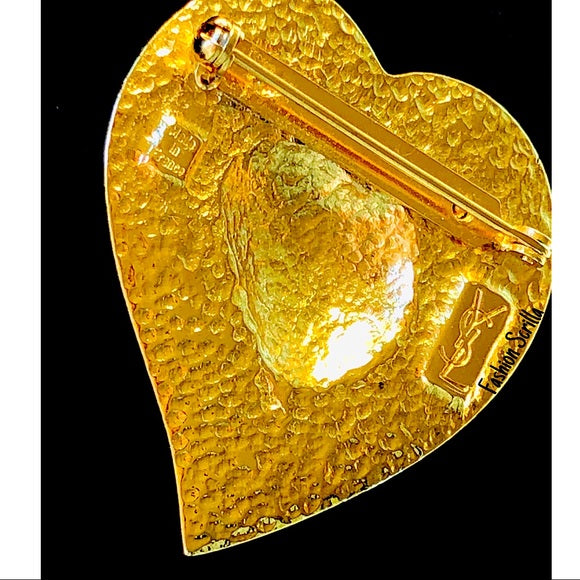 Vintage Yves Saint Laurent Gold Heart Logo Collectible Brooch Pin