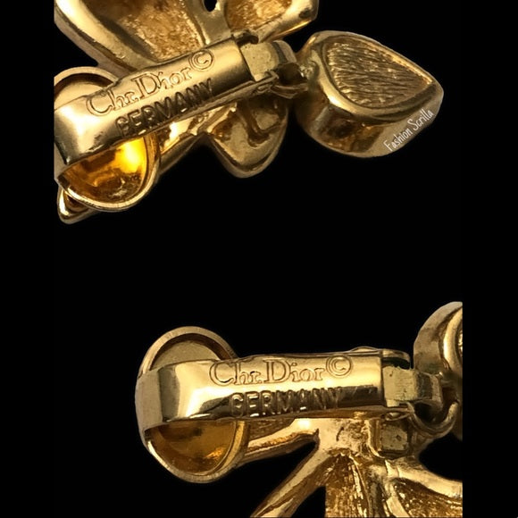 Dior Gold Crystal Bow & Heart Vintage Earrings