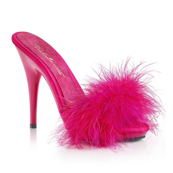 Marabou Fur Hot Pink Satin Slide Sandal