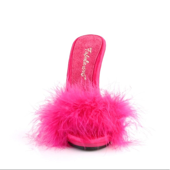 Marabou Fur Hot Pink Satin Slide Sandal