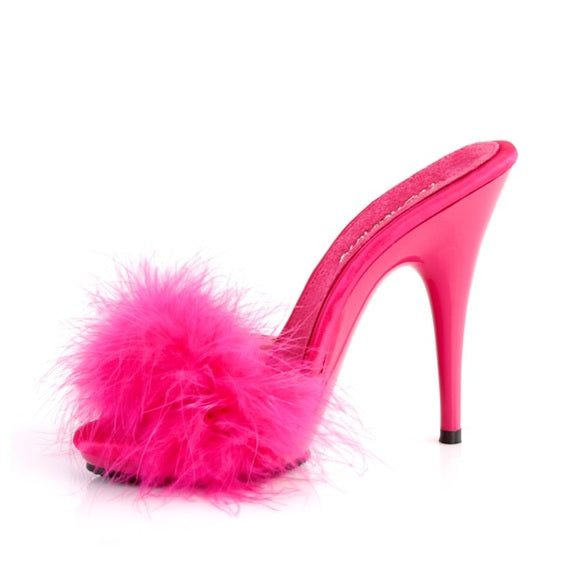 Marabou Fur Hot Pink Satin Slide Sandal