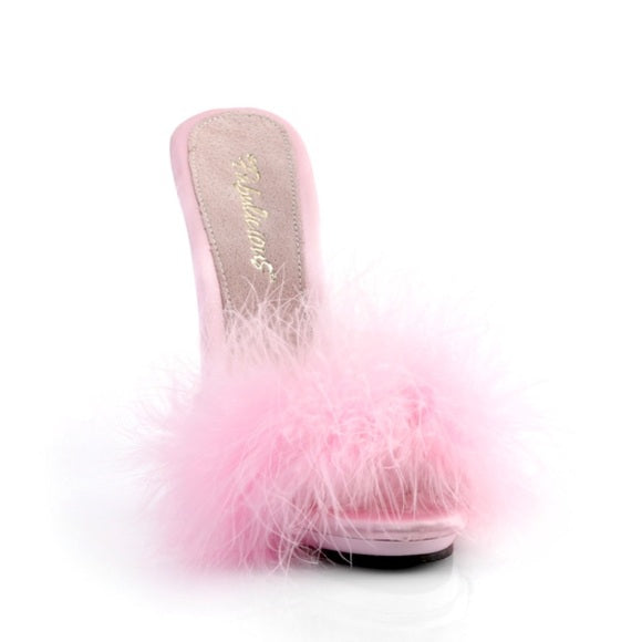 Marabou Fur Satin Slide Sandal Baby Pink