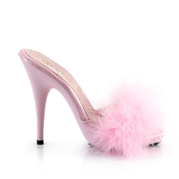 Marabou Fur Satin Slide Sandal Baby Pink