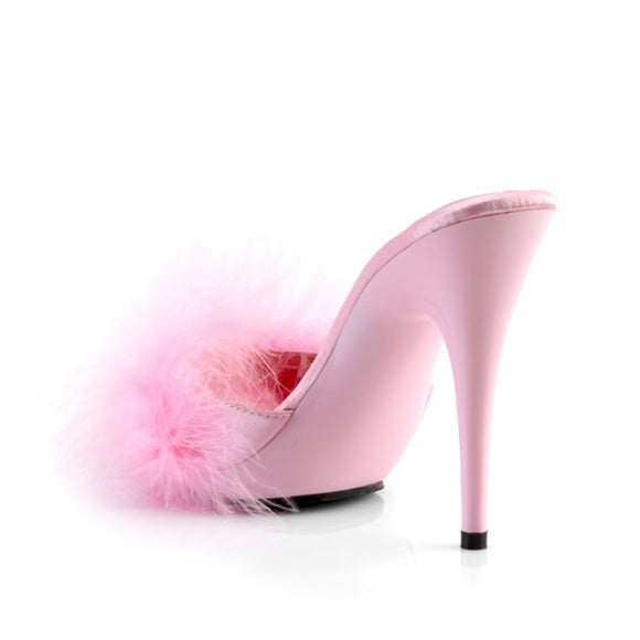 Marabou Fur Satin Slide Sandal Baby Pink