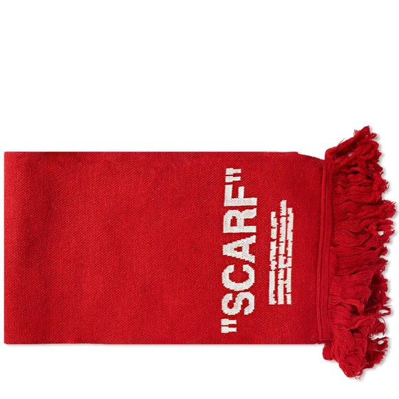 Off-White Red Fringed Scarf Intarsia-knit Wool Scarf