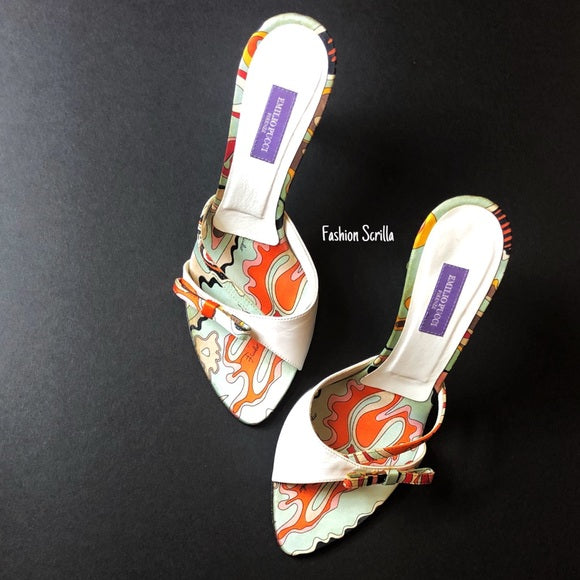 Vintage Emilio Pucci Vintage Orange Mint Off White And Silver Diamanté High Heels