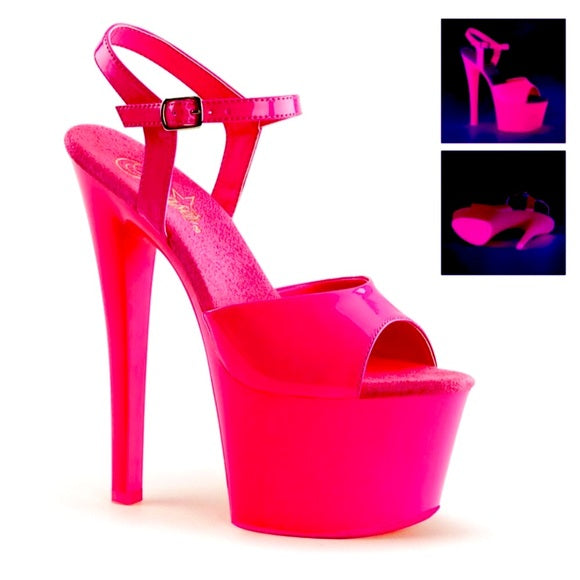 Sky High Neon UV Pink Ankle Strap Platform Sandal