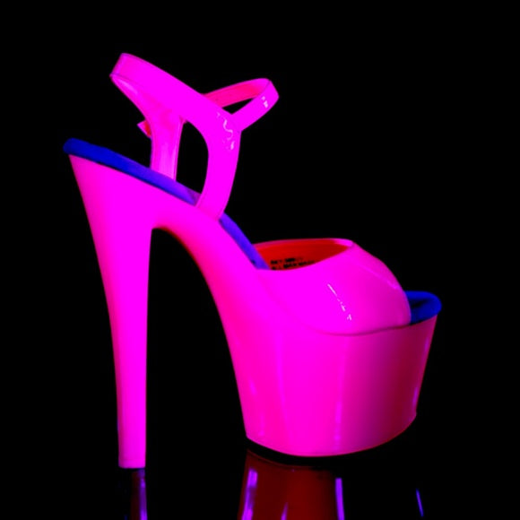 Sky High Neon UV Pink Ankle Strap Platform Sandal