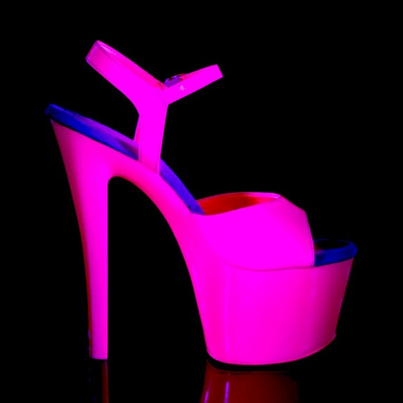 Sky High Neon UV Pink Ankle Strap Platform Sandal