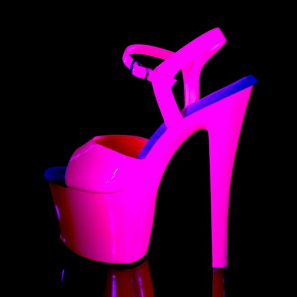 Sky High Neon UV Pink Ankle Strap Platform Sandal