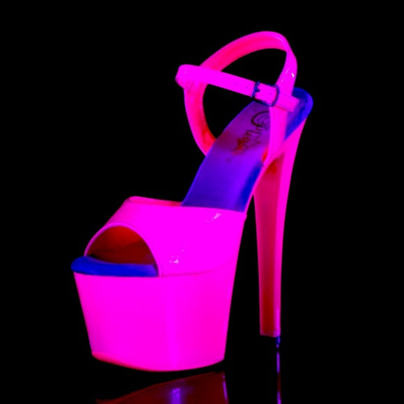 Sky High Neon UV Pink Ankle Strap Platform Sandal