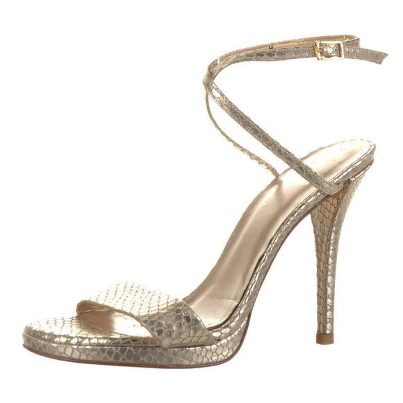 Stuart Weitzman Gold Python Leather Sandal Heels