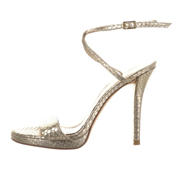 Stuart Weitzman Gold Python Leather Sandal Heels