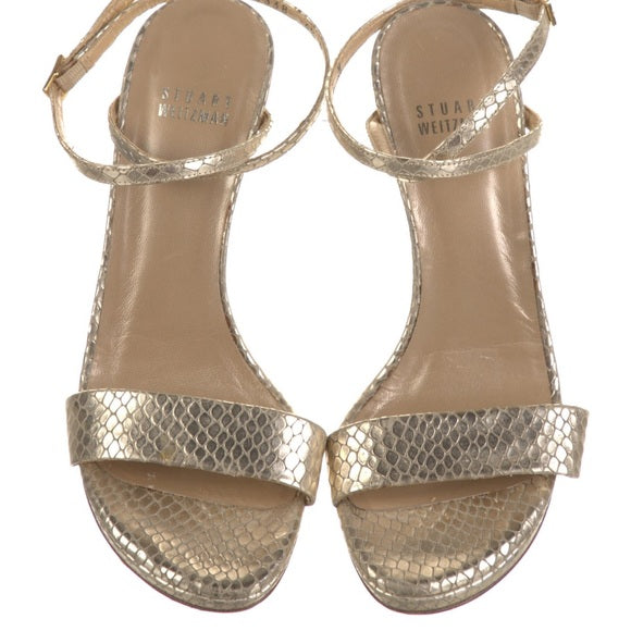 Stuart Weitzman Gold Python Leather Sandal Heels