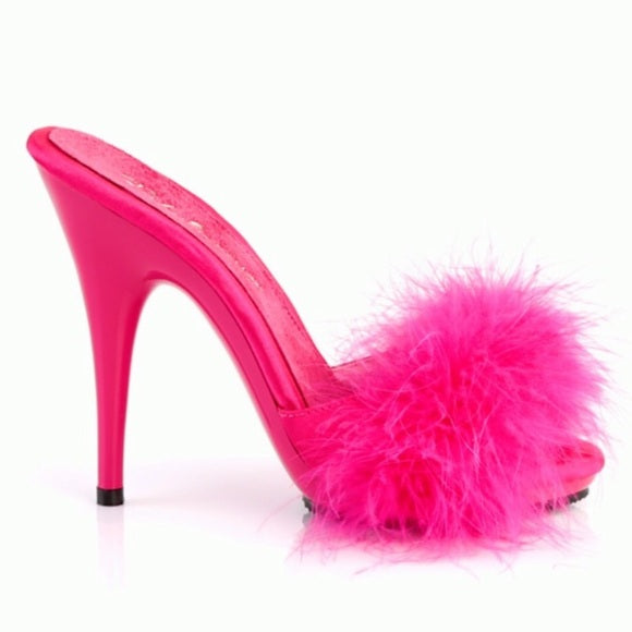 Marabou Fur Hot Pink Satin Slide Sandal