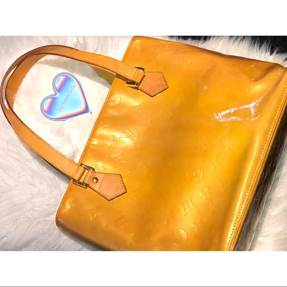 Vintage Louis Vuitton Yellow Gold Vernis Patent Leather Small Medium Tote Handbag