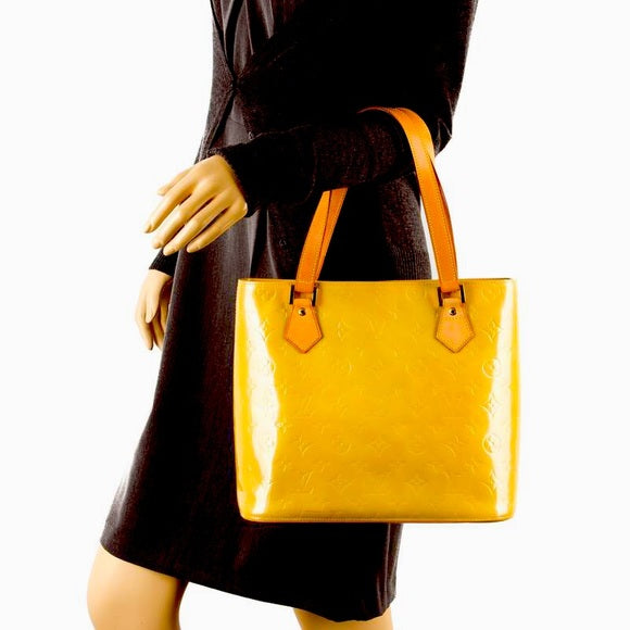 Vintage Louis Vuitton Yellow Gold Vernis Patent Leather Small Medium Tote Handbag