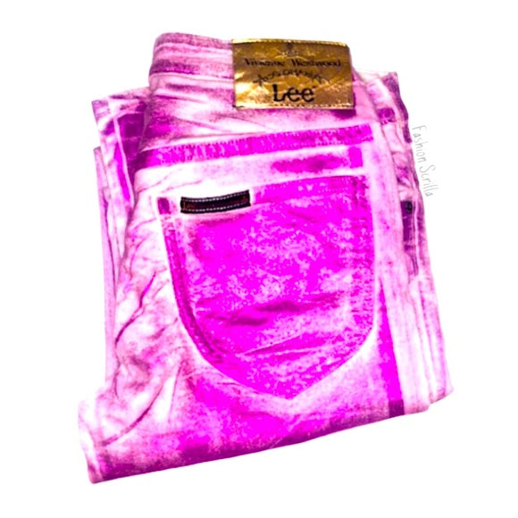 Vintage Vivienne Westwood Archival Runway Metallic Purple And Pink Iridescent Anglomania Lee Denim Trouser Pant Jeans