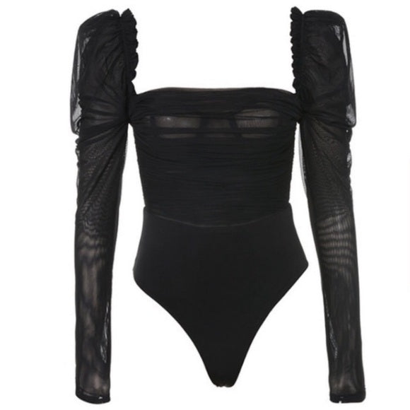 House of CB Black Emme Sheer Organza Tulle Bodysuit NWT