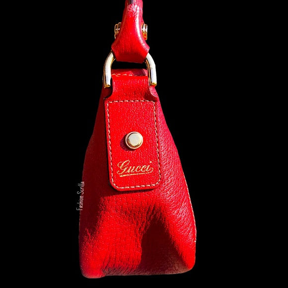 Vintage Gucci Red Leather Rolled Handle Shoulder Bag