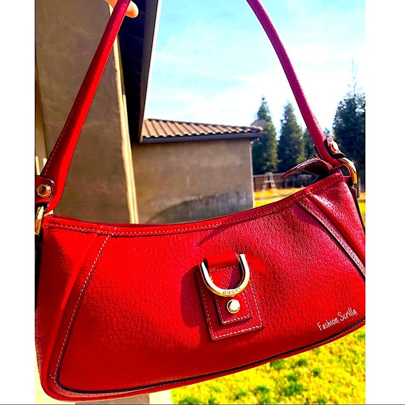 Vintage Gucci Red Leather Rolled Handle Shoulder Bag