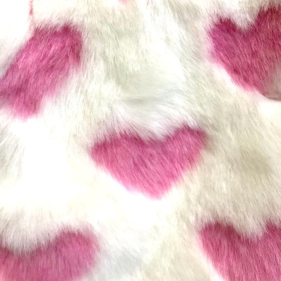 Hearts Cropped Faux Fur Pink Heart White Coat